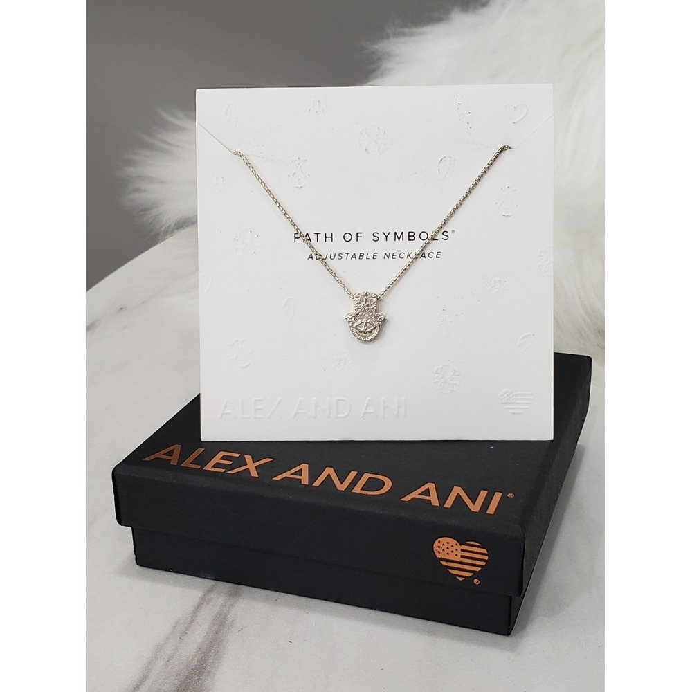 NEW Alex and Ani Hand of Fatima Hamsa Adjustable Sterling Silver Necklace 975
